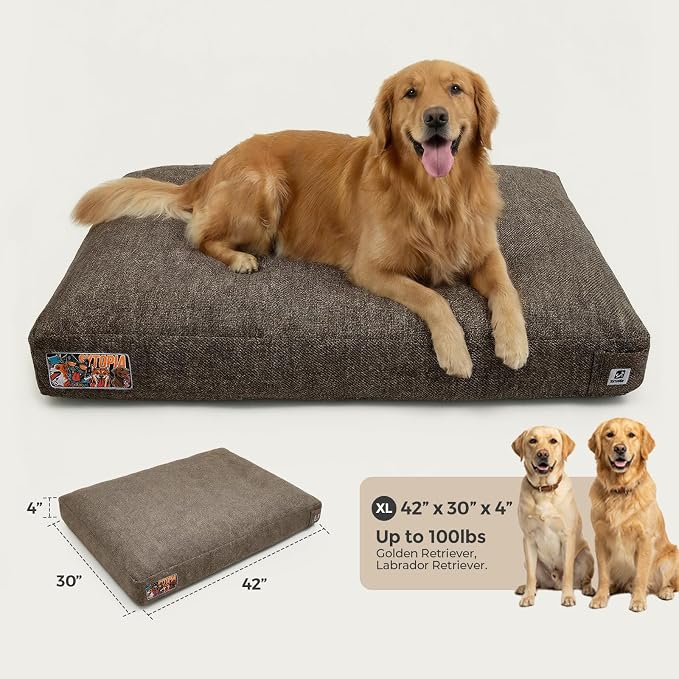 Sytopia 42 Inch Durable Dog Beds for Extra Large Dogs, Waterproof Pet Crate Pad with Machine Washable Removable Cover, Great for Indoor, Outdoor, Crate, Patio Use, Brown