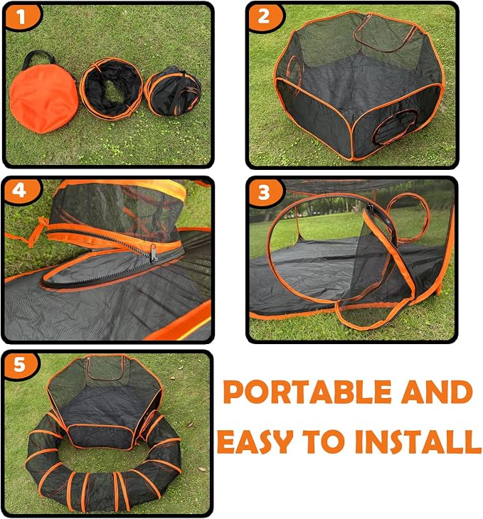 Outdoor Cat Enclosures for Indoor Cats with Tunnel, Portable Catio & Cat Playpen Tent for Outside - Orange Enclosed Pet Tent for Cats, Rabbit, Puppy & Small Animals