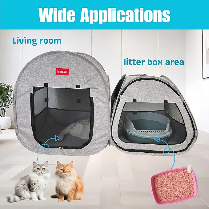 Portable Cat Playpen 2-Room, 2-in-1 Pop-up Cat Dog Crate Play Enclosure with Separate Areas, Foldable Pet Playpen for Puppy Kitten and Small Animals Indoor Outdoor Travel