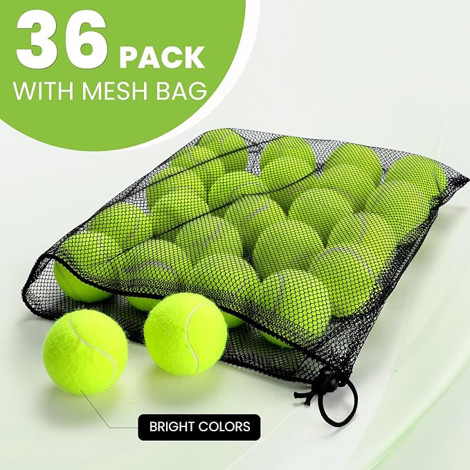 FURWEY Tennis Balls, 12/24/36/80 Pack Bulk Tennis Balls Pressureless Tennis Ball, Come with Mesh Bag for Easy Transport,Pet Dog Playing Balls, Good for Beginner Training Ball