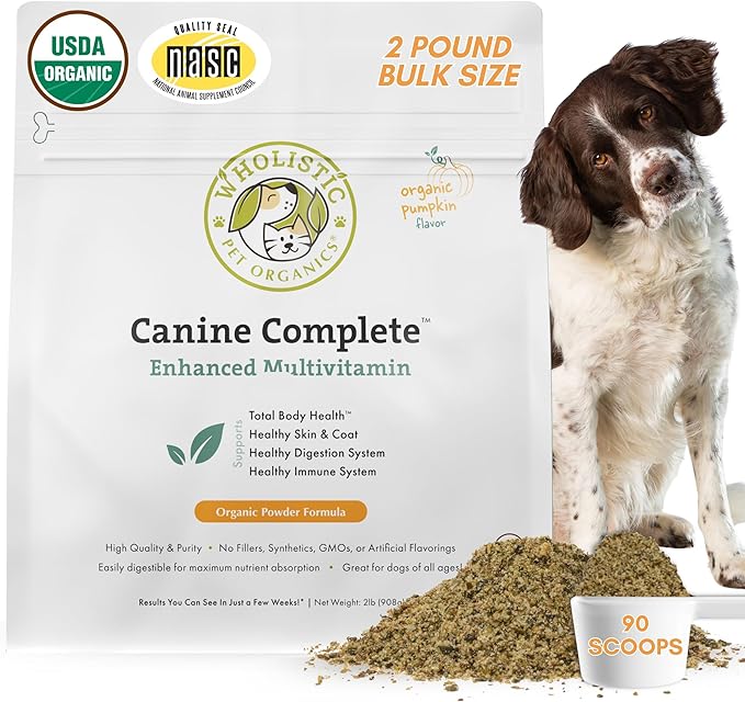 Wholistic Pet Organics Canine Complete - Dog Multivitamin Powder - 2 Lb - Daily Dog Vitamins and Supplements for Homemade Food - Immune System, Skin, Coat & Overall Health - All Breeds - 90 Scoops