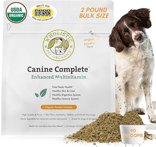 Wholistic Pet Organics Canine Complete - Dog Multivitamin Powder - 2 Lb - Daily Dog Vitamins and Supplements for Homemade Food - Immune System, Skin, Coat & Overall Health - All Breeds - 90 Scoops