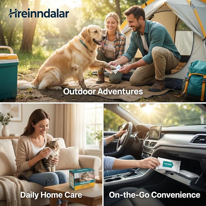 Dog Wipes & Cat Wipes | Unscented & Alcohol-Free for Paws and Butt, Eyes & Ears | Effectively Removes Mud, Dirt & Odor | Portable Dog Accessories for Cleaning, Deodorizing & Travel