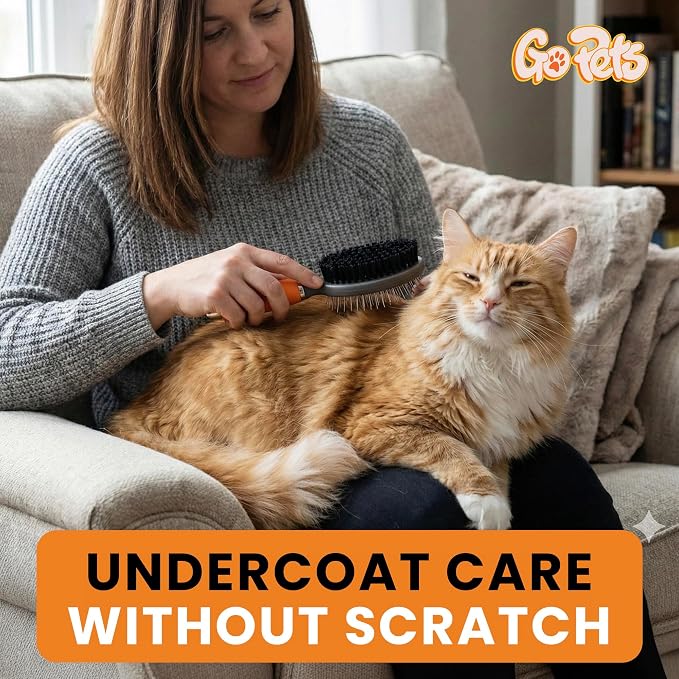 GoPets Double-Sided Pin & Bristle Brush – Grooming Tool for Dogs & Cats for Detangling, Shedding Control, Slicker Brush for Long-Haired Pets, Fur Removal for Healthy Coat, Ergonomic Handle