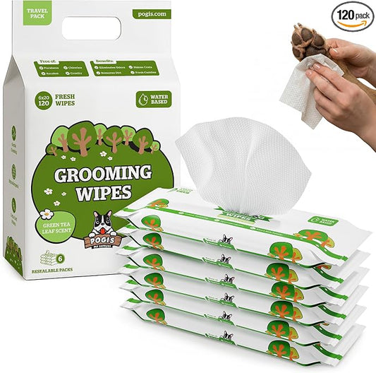 Pogi’s Dog Wipes – Hypoallergenic Pet Wipes for Paws, Body & Butt – Cleaning & Hydrating, Green Tea Scent, 120 Count