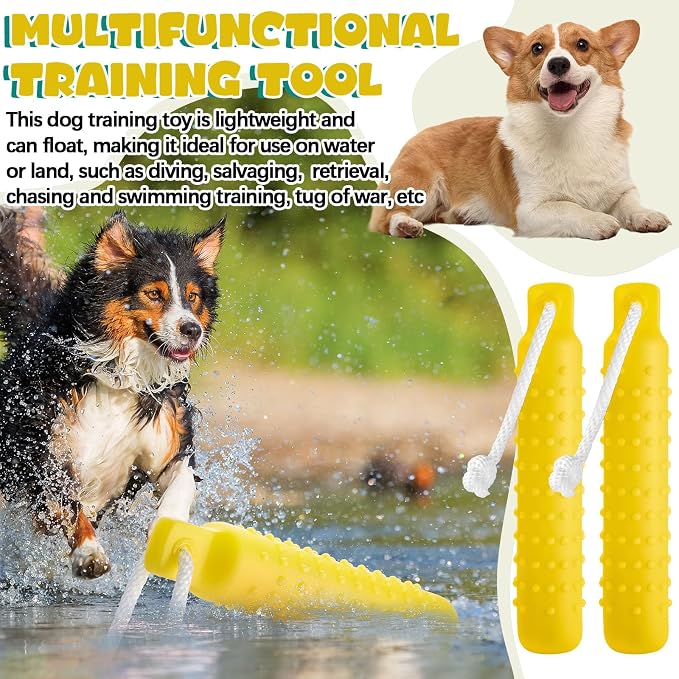 Blueweenly 4 Pcs Dog Bumper Toy for Water Retrieving Plastic Puppy Training Dummy Dog Float Toy Lightweight for Float on The Water Pool Outdoor Training Hunting Fetching (Yellow)