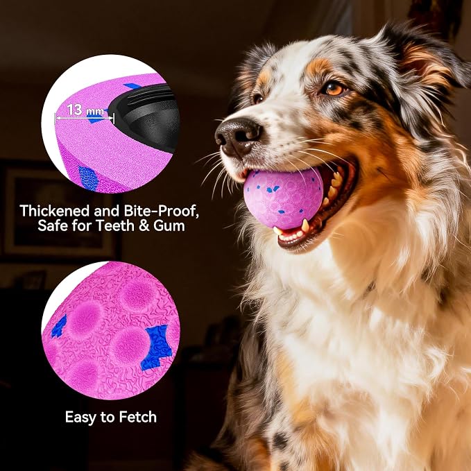 Interactive Dog Toys - Chew-Proof Dog Ball for Aggressive Chewers, Self-Moving Automatic Vibration with 3 Modes, IP54 Waterproof E-TPU, Ideal for Medium and Large Dogs (Pink)