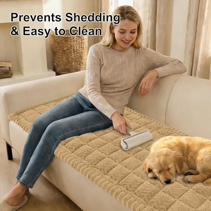 Smiry Couch Cover for Dogs, Non Slip Fuzzy Pet Sofa Covers Washable for 2-3 Cushion Couch, Soft Thick Furniture Protector for Cats Dogs, Against Fur, Dirt, Scratch Resistant (Camel, 35.4"x63")