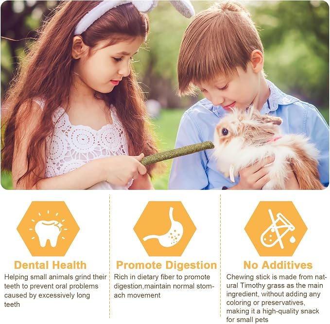 VESPRO 52Pcs Rabbit Chew Sticks, Guinea Pig Toys, Natural Timothy Grass Molar Teeth Stick, Guinea Pig Timothy Hay, Chew Toys for Bunny, Rabbits, Hamsters, Small Animals Treats
