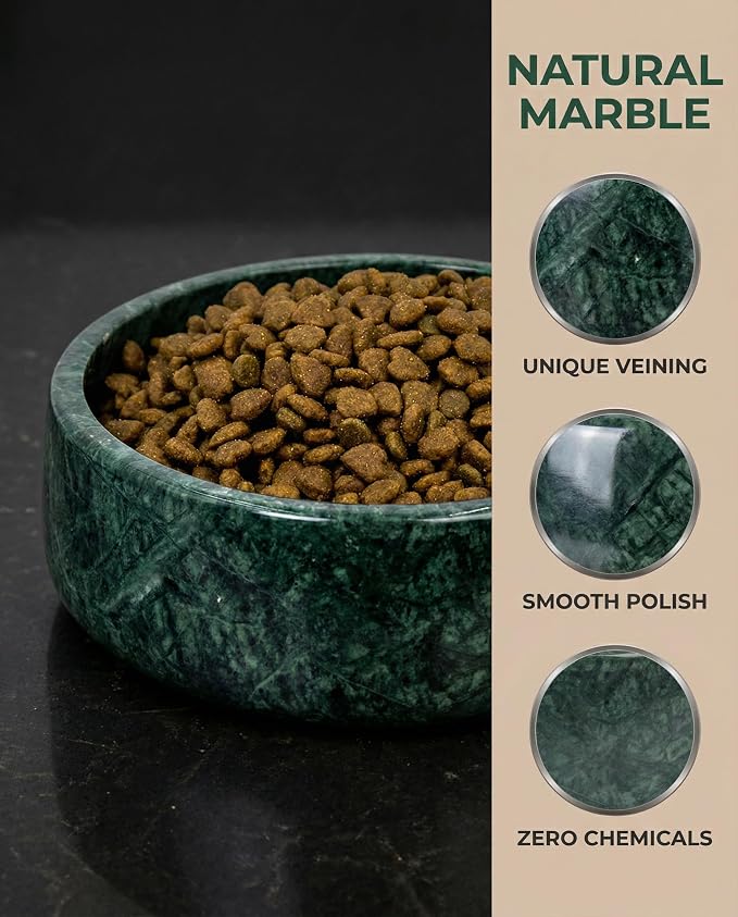 OOBOOB Natural Marble Dog Bowls, Heavy Duty Non-Slip Pet Bowls, Minimalist Dog Food Bowl with Unique Natural Veining, Durable Feeding Bowl for Small to Medium Dogs & Cats