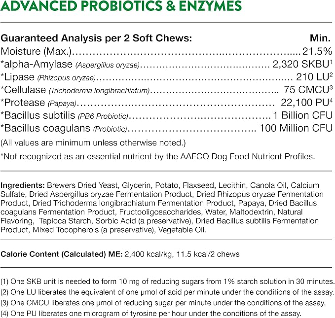 NaturVet Advanced Probiotics & Enzymes, PB6 Dog Soft Chews to Help Sensitive Stomachs and Digestive Issues, Hickory Smoked Bacon Flavored Pet Supplement for Dogs Over 6 Weeks, 70 Count Jar