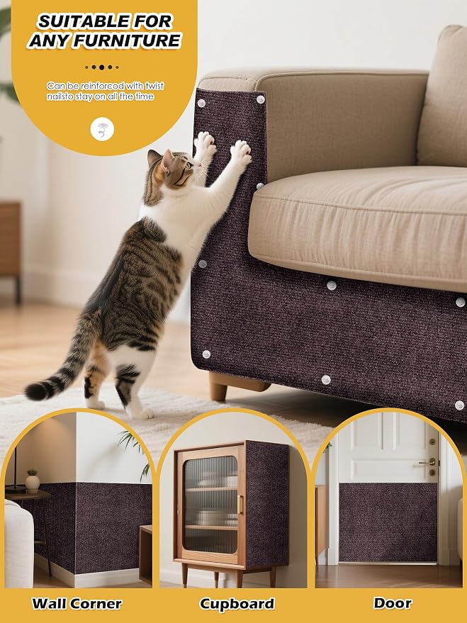 78.7"x15.8" Cat Scratch Furniture Protector with Clear Twist Pins - Brown | Less claw damage, easier scratch-zone setup, worn post refresh, cleaner couch corners, softer look for cat homes