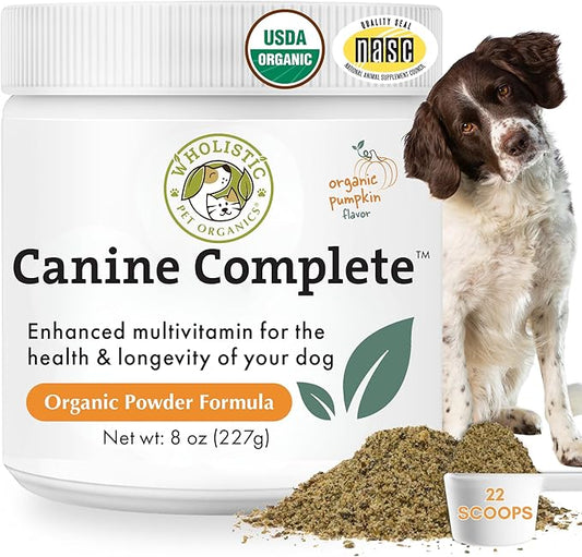 Wholistic Pet Organics Canine Complete - Dog Multivitamin Powder - 8 oz - Daily Dog Vitamins and Supplements for Homemade Food - Immune System, Skin, Coat & Overall Health - All Breeds - 22 Scoops
