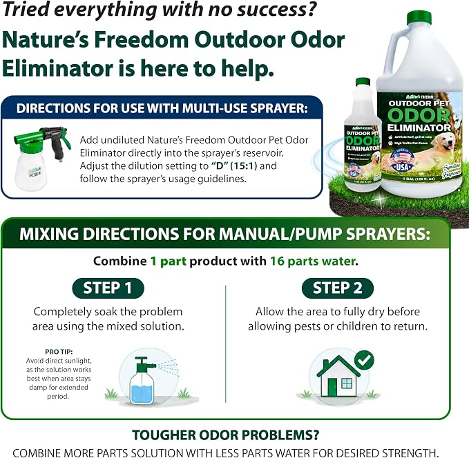 Nature's Freedom Outdoor Pet Odor Eliminator – Gallon Enzyme Cleaner with Pump Sprayer for Yard, Turf, Patios, Kennels, Concrete