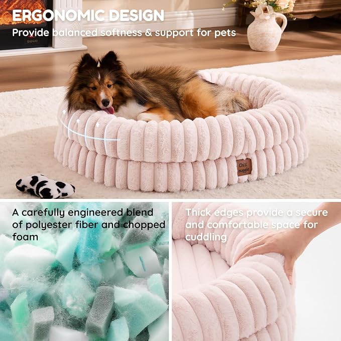 ChiXnuggle Orthopedic Dog Bed for Medium Dogs, Waterproof Faux Rabbit Fur Dog Couch with Egg Crate Foam Support and Washable Removable Cover, Bolster Pet Sofa with Non-Slip Bottom, 30x24x7, Pink