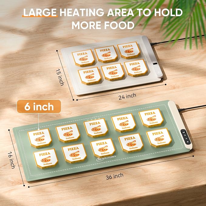 Warming Mat for Food, 36"x16" Food Warming Mat 6 Temperature & 6 Timer Settings Upgrade Graphene Fast Full Surface Heating-Versatile Food Warmer for Gatherings, Parties, Everyday Use-Slate Gray Green
