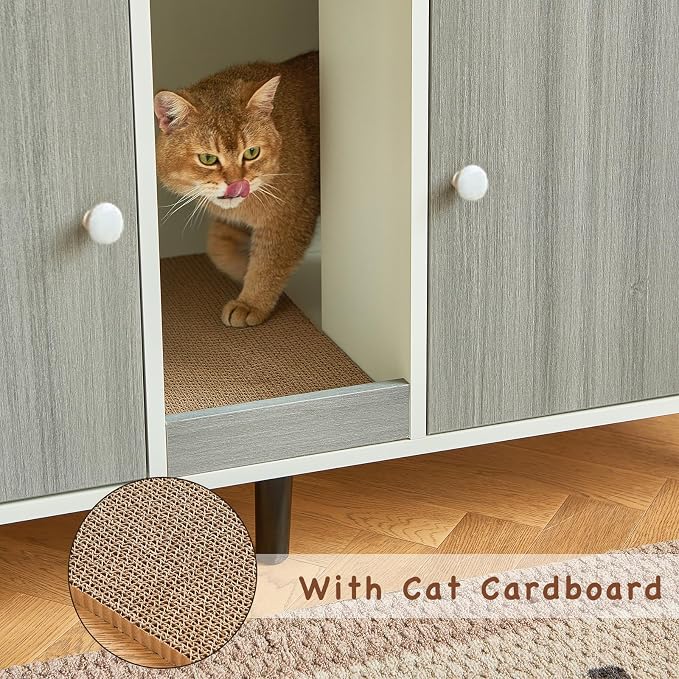 Cat Litter Box Enclosure for 2 Cats, Hideaway Litter Box Furniture with Scratching Pad, Enclosed Litter Box TV Stand Pet Washroom End Table Side Table, Grey