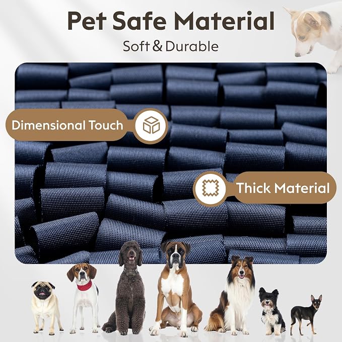 FunFurry Snuffle Mat for Dogs, Dog Puzzle Mat, Interactive Dog Toys for Enrichment,Sniff Mats with Non-Slip Backing,Portable Design Easy to Store (Navy, 14" X 12"-Portable)