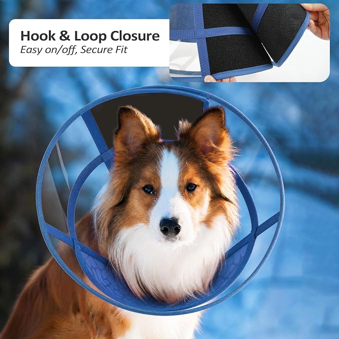 Dog Cone Collar for After Surgery Recovery, Soft Adjustable Elizabethan Collar for Small Medium Large Dogs, Comfortable Anti-Lick Cone for Wound Healing (Blue S)