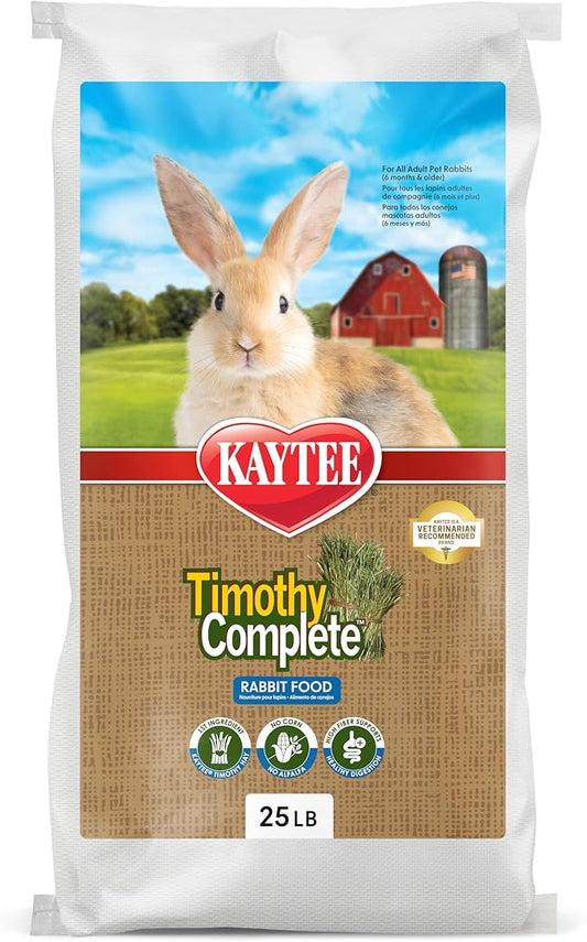 Kaytee Timothy Complete Rabbit Food, Made with Timothy Hay, High in Fiber, Supports Dental Health and Digestion, 25 Pounds