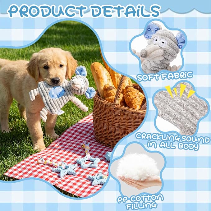 Leitee 14 Pcs Puppy Toys for Teething Dog Chew Toys for Small Dogs Soft Interactive Squeaky Plush Balls Doggy Teeth Tug of War and Rope for Small Dogs Puppy (Classic,Blue)