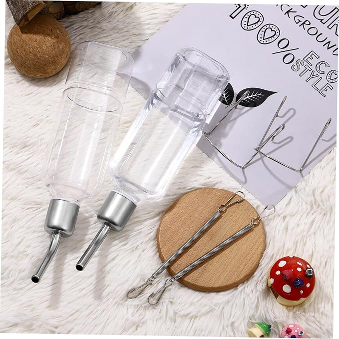 2Pcs No-Leak Pet Water Bottles - Easy Install Hanging Dispensers for Rabbits, Chinchillas, Guinea Pigs, Transparent Design, Durable Materials
