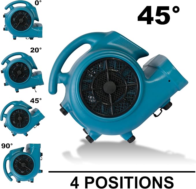 XPOWER X-430TF Pro 1/3 HP 2000 CFM Centrifugal Air Mover, Carpet Dryer, Floor Fan, Blower, Timer, Filter, for Water Damage Restoration, Janitorial, Plumbing, Home Use,Blue
