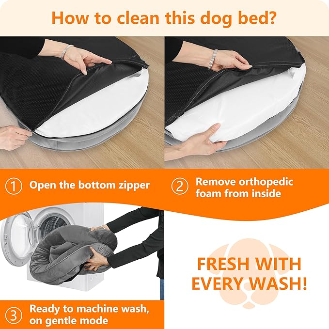 Dwanton Orthopedic Dog Bed for Large Dogs with Gel Memory Foam, Waterproof Dog Sofa, Washable Pet Bed with Four Sided Bolster Cushion, Removable Cover & Non-Slip Bottom, 42", Medium Grey