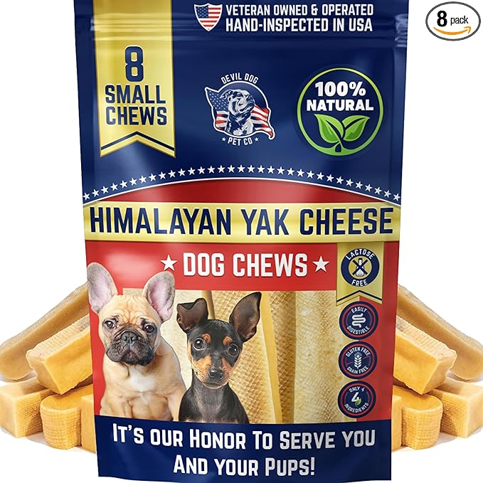 Devil Dog Pet Co. Himalayan Yak Cheese Dog Chews for Small to Medium Breeds & Aggressive Chewers - Long Lasting, Rawhide Free, High Protein - Cleaner Teeth, Anxiety & Boredom Relief - 8 Pack