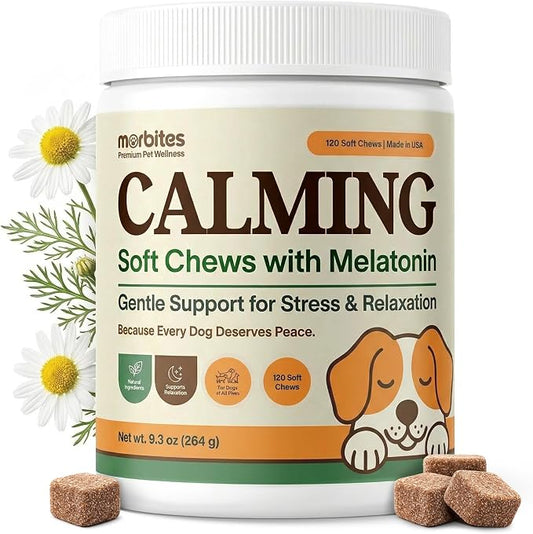 Calming Soft Chews for Dogs with Melatonin & L-Theanine – Daily Emotional Wellness Support – 120 Count