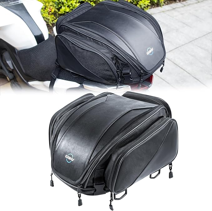 Motorcycle Tail Bag, Upgrade 18L-22L Expandable Sissy Bar Motorcycle Backpack, Waterproof Motorcycles Seat Travel Rear Rack Bag, Motorbike Helmet Bag with Waterproof Rain Cover