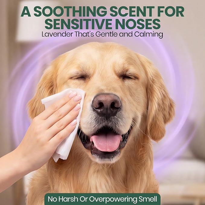 Bark & Clean Dog Wipes for Paws and Butt, 50 Count, Extra Large, Thick 8.5" x 9" Hypoallergenic Bamboo Puppy Compostable Cleaning & Deodorizing Grooming Wipes with Lavender