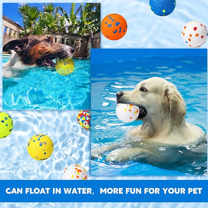 Lenwen 10 Pcs Dog Toy Balls Tennis Ball for Aggressive Chewers Interactive for Large Medium Small Puppy Boredom and Stimulating Bouncy Floating Rubber Toy(2.5 Inch,Glitter Color)