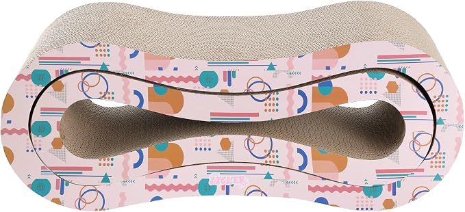 CSR1014D Suvi 26" Modern Cardboard Infinity 2-in-1 Lounge Bed Cat Scratcher with Catnip, Pattern Party
