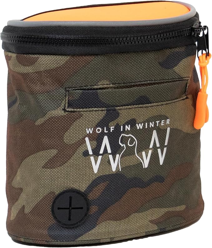 Quickdraw Dog Treat Pouch – Training Bag with Poop Bag Dispenser, Clicker Holder and Waist Belt – Hands-Free, Reflective and Durable for Puppy Training, Walks and Hikes (Orange/Camo)