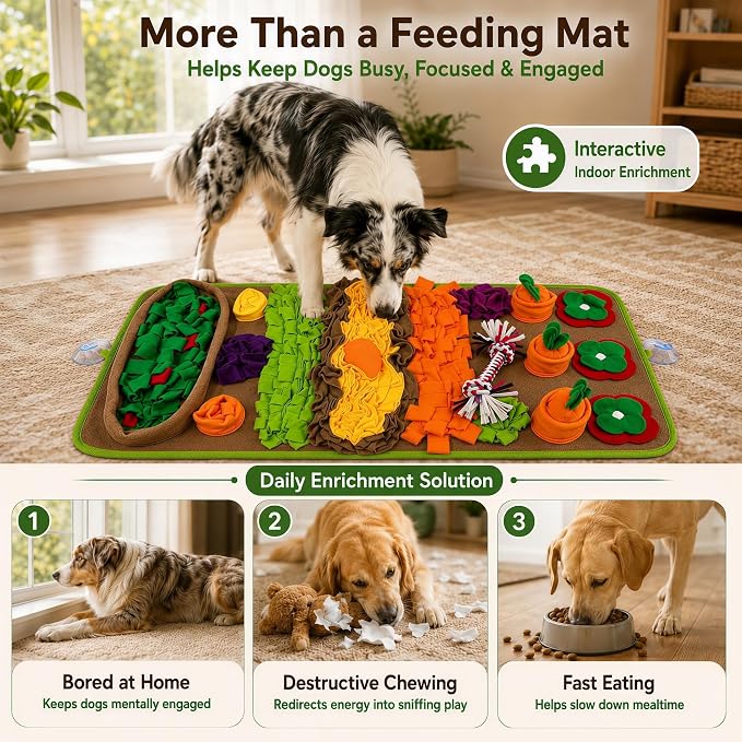 Snuffle Mat for Dogs – Extra Large 32'' x 20'', Washable Slow Feeder Dog Toy, Durable Interactive Dog Puzzle for Mental Stimulation & Nosework Training, with Anti-Slip Suction Cups