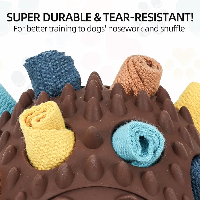 Dog Snuffle Hedgehog Ball Toy - Interactive Dog Chew Toy Puppy Treat Dispenser for Teething and Mental Stimulation, Suitable for Mental Development Pet Hidden Food Puzzle Toys (Brown)