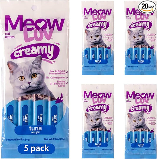 Ultra Chewy Meow Luv Tuna Recipe Lickable Cat Treats for Cats - Delicious Squeezable Treats - Carrageenan Free - No Artificial Preservatives - Irresistible Snack - 0.5 Ounce Tubes (Pack of 5)