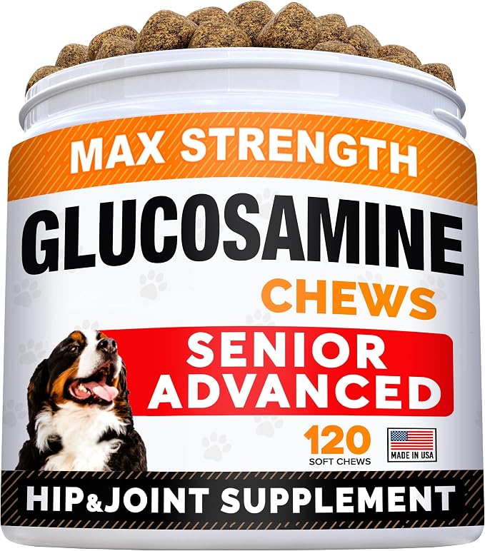 Senior Advanced Glucosamine Joint Supplement + Fish Oil Omega 3 Treats Bundle - Hip & Joint Pain Relief + Allergy and Itch Relief - Chondroitin, MSM + Omega 3 6 9, EPA & DHA - 120 + 180 Soft Chews