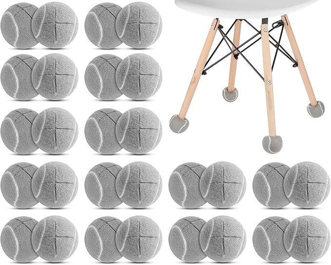 Macarrie 40 Pieces Precut Tennis Balls for Chairs Tennis Ball Chairs Foot Covers for Furniture Leg Classroom Floor Protection Chair Desk Legs Coverings(Gray)