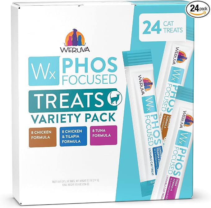 Weruva Wx Phos Focused, Lickable Cat Treats Variety Pack, 0.5oz Tube, Pack of 24