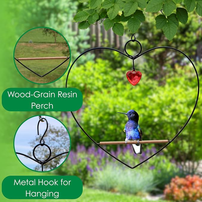 Songbird Essentials Hummingbird Swing - Tweet Heart Birdie Swing - Black Metal Hummingbird Perch