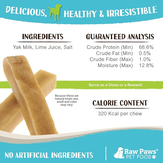 Raw Paws Himalayan Yak Chews for Dogs, Large (4 Pack) - Packed in USA - Tibetan Yak Cheese Dog Chews for Medium to Large Breeds - Hard Milk Dog Chew Bones - Single Ingredient - Long Lasting