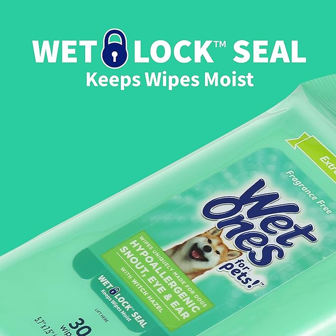Wet Ones for Pets Extra Gentle Dog Wipes with Witch Hazel - Fragrance-Free, Hypoallergenic Pet Grooming Wipes for Snout, Eye, and Ear Areas, Sensitive Skin, 30 Count - 24 Pack