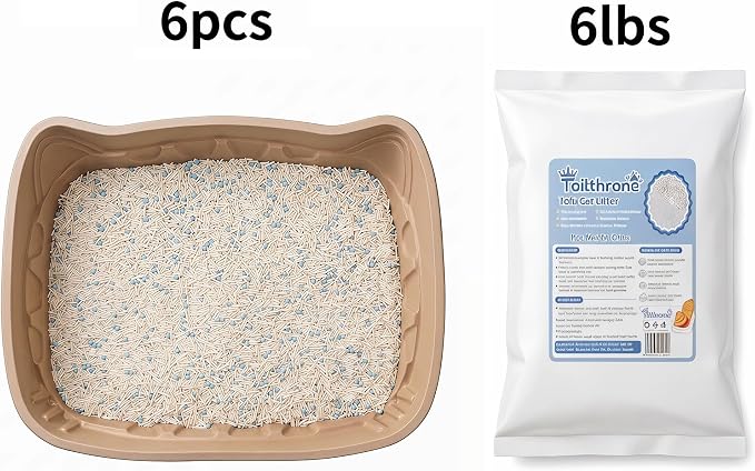 Disposable Cat Litter Boxes for Cats Large, 6 Pack Leak-Proof Disposable Litter Box Kit with 6lbs Tofu Cat Litter, 95% Bamboo Fiber, Durable for Travel, Temporary Use & Home