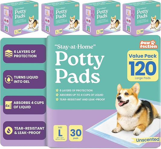 23.6" x 29.5" Unscented Puppy Pads – 6-Layer Absorbent Design – Holds up to 4 Cups of Liquid – Leak Proof & Tear Resistant for Indoor or Travel Crate Use – 120 Count Pee Pads for Dogs