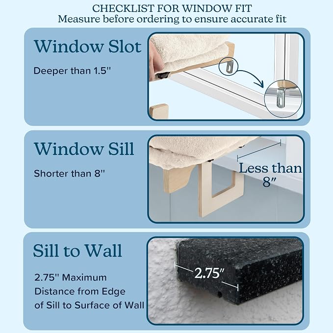 Cat Bed for Window Sill - Cat Window Perch with Bolster and Removable Washable Cover - Window Hammock with Sturdy Wood Frame for Large Cats - Pet Beds for Indoor Cats by PETMAKER (Cream)