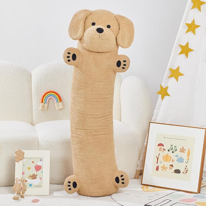 Muiteiur 43.3 Inch Long Dog Plush Pillow, Golden Retriever Dog Stuffed Animal with Big Ears, Soft Hugging Body Pillow, Gift for Kids, Girlfriend
