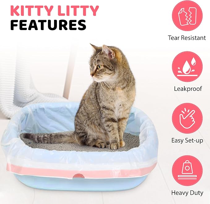 Cat Litter Box Liners 60 Count Drawstring Kitty Litty Waste Liner Clean Up | kitten pet rabbit home liner bags tray liners leak proof heavy duty