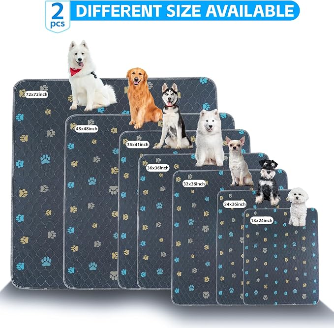 Aitmexcn Washable Puppy Dog Pee Pad, 2PCS 100% Waterproof Whelping Training Mat for Puppy/Senior Dog, Fast Drying Reusable Puppy Pads for Indoor, Outdoor and Car Travel- 24'' x 36''